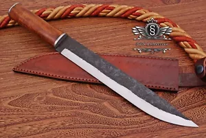 Custom Handmade Carbon Steel Hunting Bowie Knife With Premium Leather Cover, - Picture 1 of 4