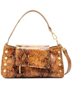 $445. Bolso Hammit VIP Pequeño Cuero Alto Brillo Serpiente Marrón Negro Dorado - Imagen 1 de 6
