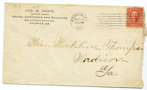 US 1907 Advertising Drugs Mail Cover #301 Atlanta to Madison GA Machine Cancel Z - Picture 1 of 3