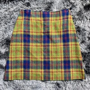 Vintage Y2K Plaid Mini Skirt Preppy School Girl Yellow Green Blue Tartan - Picture 1 of 4