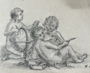 Vintage Drawing Original Angels, Children, Map, Travel, Art Academic Artwork - Picture 1 of 8