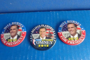 3 2012 METT ROMNEY PRESIDENTIAL CAMPAIGN POLITICAL BUTTONS- PIN BACK METAL - Picture 1 of 2
