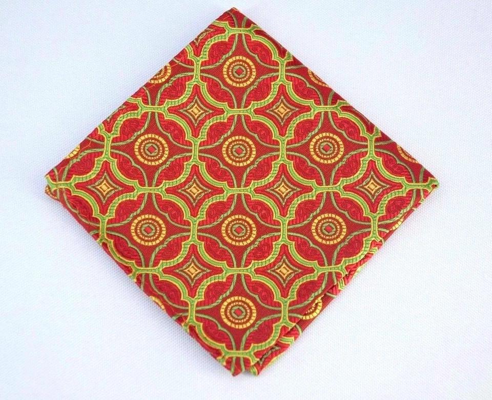 Lord R Colton Masterworks Pocket Square - Isla Negra Red & Lime Silk - $75 New - Image 1 of 1
