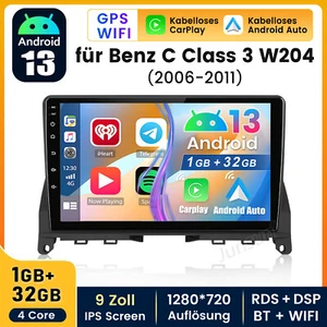 DAB+ Für Benz C-Klasse W204 S204 1+32G Android 13 Autoradio Apple Carplay GPS BT - Bild 1 von 13