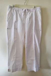 Women's Size 16 Cotton Pants Wide Leg Elastic Waist Pull On Front Pockets White - Picture 1 of 9