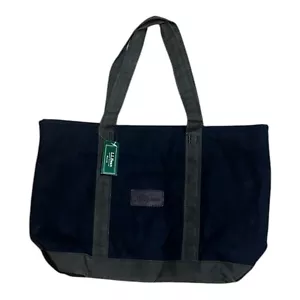 LL Bean Waxed Canvas Tote Bag Zip Top Medium Camo Lining Pocket Navy NWT - Picture 1 of 5