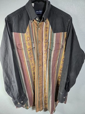 Винтажная мужская рубашка John Blair на пуговицах размер Large черная винтажная ковбойская с длинным рукавом - Изображение 1 из 4