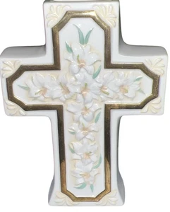 Vintage Cross Bud Vase Enesco 1982 Bone China Floral 4X6 Ceramic - Picture 1 of 4