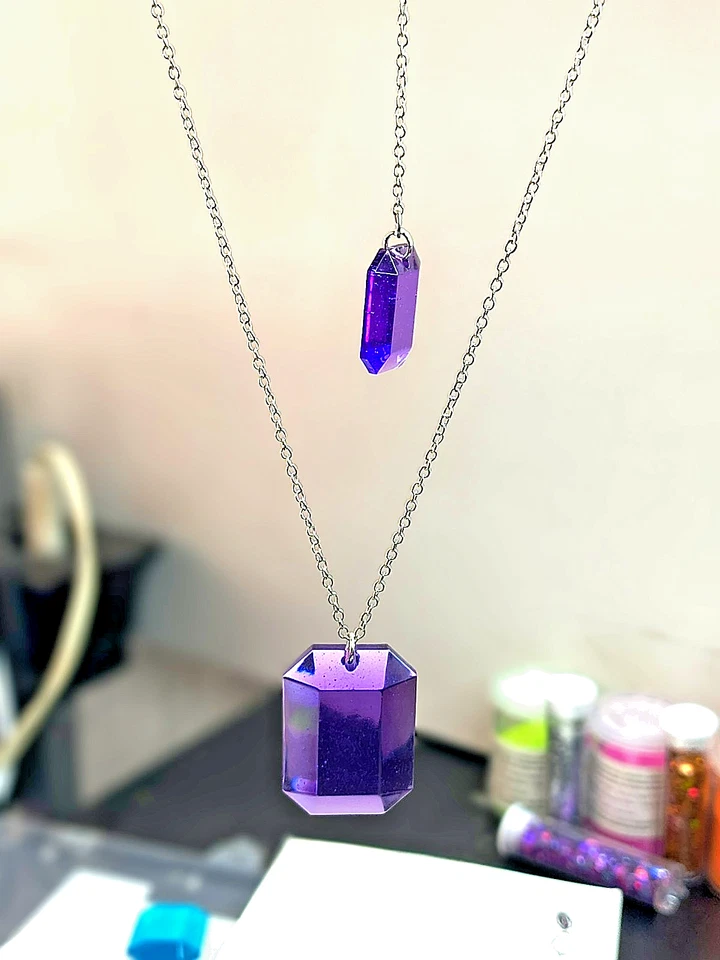 Collana e Orecchini In Argento con doppio  Ciondolo In Resina. - Immagine 1 di 4