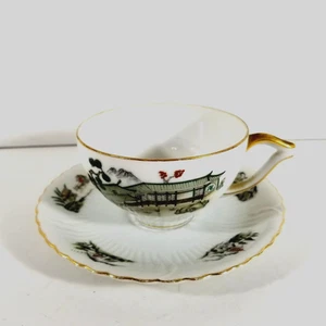 Gold China Cup And Saucer Pagoda House Scenes Made in Japan Vintage Porcelain  - Picture 1 of 5