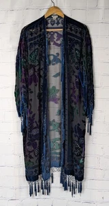 Accappatoio spolverino CHICOS donna M L kimono stravagante seta velluto frange perline nappa - Foto 1 di 6