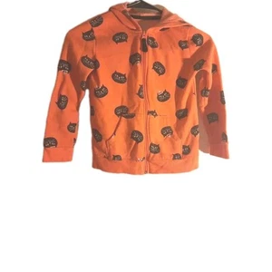 Cat & Jack Child's Size 6X Orange With Black Cats Hooded Sweatshirt Halloween - Picture 1 of 6