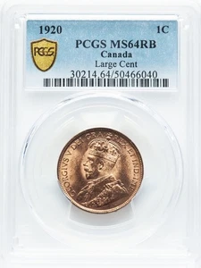 1920 George V Large Cent - PCGS MS64RB - VERY PQ WITH CLAIMS TO FULL RED! - Picture 1 of 3