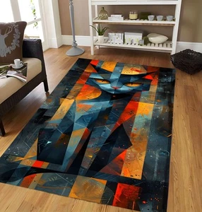 Abstract Geometric Cat Rug, Modern Art for Cat Lovers | Unique Home Decor,catrug - Picture 1 of 22