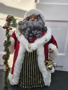 Topper albero di Natale afroamericano nero Babbo Natale con ornamento e bastone 16" - Foto 1 di 9