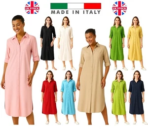 Ladies Womens Over Shirt Dress Top Oversized Sleeve Long Italian Cotton NEW - Picture 1 of 21