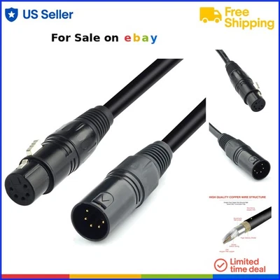 XLR DMX Cable 5 Pin Male to Female 10 Feet Stage Lighting & Audio Transmission - Image 1 of 4