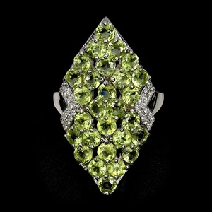 925 Sterling Silver Ring Round Peridot 3.5mm Natural Gemstone Jewelry Size 7 - Picture 1 of 14