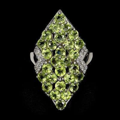 925 Sterling Silver Ring Round Peridot 3.5mm Natural Gemstone Jewelry Size 7 - Image 1 of 4