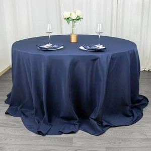 NAVY BLUE 132" Premium ROUND POLYESTER TABLECLOTH Wedding Party Tabletop Dinner - Picture 1 of 8