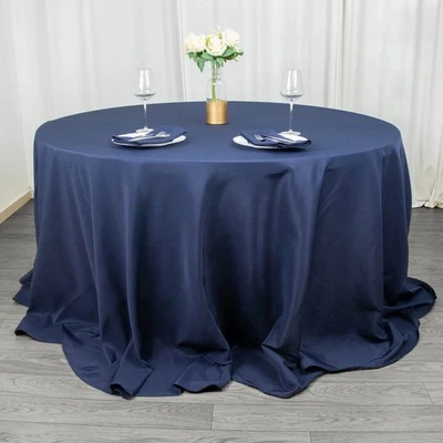 NAVY BLUE 132" Premium ROUND POLYESTER TABLECLOTH Wedding Party Tabletop Dinner - Image 1 of 4