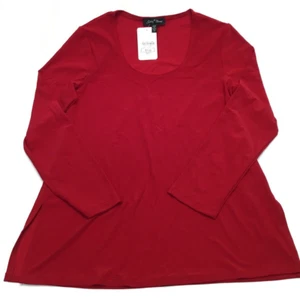 Slinky Brand Women's Long Sleeve Scoop Neck Tunic With Side Slits, Red, XS - Picture 1 of 2