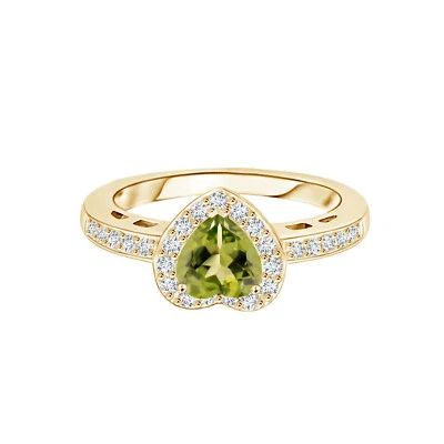 Side Accents 1.3CTW Heart Cut Peridot 14k Yellow Gold Love Promise Ring - Image 1 of 4