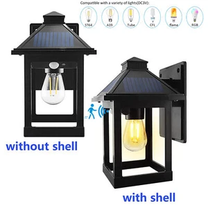 2 Pack Solar Wall Lantern Light Warmwhite Motion Sensor Outdoor Waterproof Lamp - Picture 1 of 13
