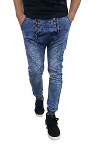 ETZO Hombre Italiano Motociclista Delgado Ajustado Jeans, Vaquero Premium (7530DB) - Imagen 1 de 4
