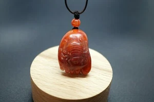 Natural Red South Agate Pendant Carved with Spider on Baby Foot Gift For Her  - Picture 1 of 9