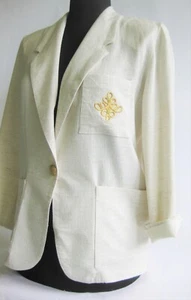 Blazer Club Vintage One Button Avorio Rayon Tasca Business Sostenibile Taglia S - Foto 1 di 11