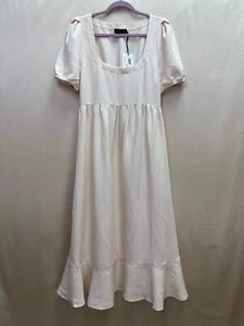 NWT - HATCH ivory Tencel Linen Blend Ruffle Hem Midi Maternity Tisha Dress - 3 | - Picture 1 of 7
