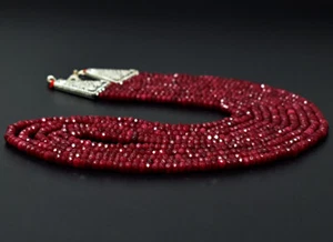 Royal 353 Cts Earth Mined Enhanced Ruby Round Cut Beads Necklace JK 30E292 - Picture 1 of 4
