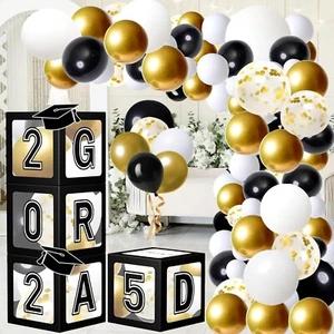 Clase de 2025 Graduación Blanco y Negro Foto Telón de Fondo Banner y Globos Gar... - Imagen 1 de 6