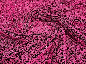 Hot Pink 5mm sequins on a Black Stretch velvet 2 way stretch,yard - Picture 1 of 4