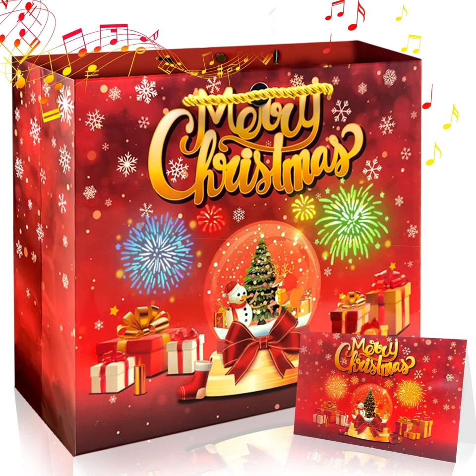Christmas gift bag light fireworks and cheer music with shopping handle groce... - Image 1 of 4