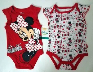 MINNIE MOUSE WALT DISNEY Baby Infant Toddler ONE PIECE BODYSUIT 3 6 9 Mos 2 Pcs - Picture 1 of 1