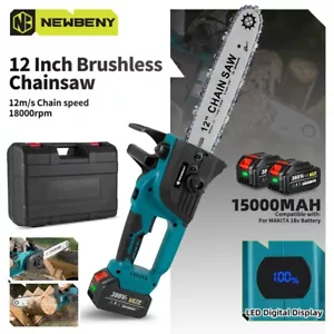 12'' Brushless Cordless Electric Chainsaw Wood Cutting 2Battery For Makita18V UK - Picture 1 of 18
