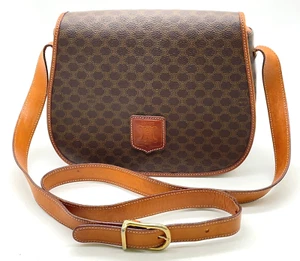 Authentic Celine Macadam Pattern Leather Dark Brown Flap Shoulder Bag NS050557 - Picture 1 of 22