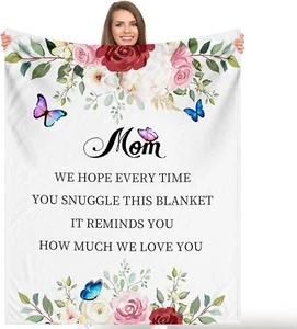 Mom Blanket from Daughter Son, Mother'S Day Blanket Gifts Flowers Fleece Flannel - Picture 1 of 12