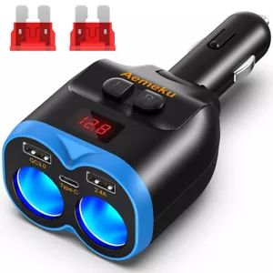 KFZ Auto 2 Steckdose Zigarettenanzünder Verteiler Adapter Dual-USB Ladegerät 12V - Bild 1 von 7