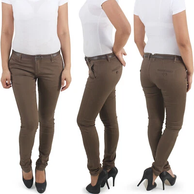 SOTALA Damen Chino Skinny Röhrenjeans mit Gürtel Business Classic Slimfit Jeans Hose