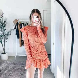 REVOLVE MAJORELLE Lee Coral Lace Ruffle Mini Dress NWOT S - Picture 1 of 14