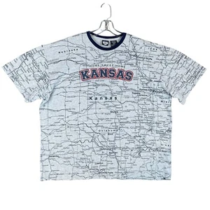 Vintage Kansas Map T Shirt Mens 2XL All Over Print Graphic Short Sleeve - Picture 1 of 8