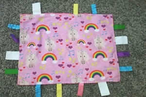 Baby Jack Unicorn Rainbows Pink Minky Dot Security Blanket Lovey Tags - Picture 1 of 4
