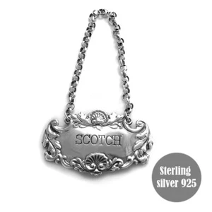 Scotch Decanter Tags Liquor Bottle Label Sterling Silver 925 Collectible Gifts - Picture 1 of 7