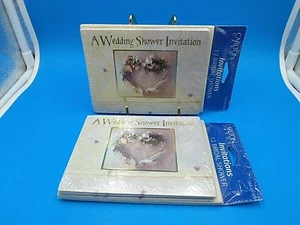 Vtg Old Stock Bridal Shower Invitation Shabby Country Wreath Satin 2 Packs Of 12 - Picture 1 of 11