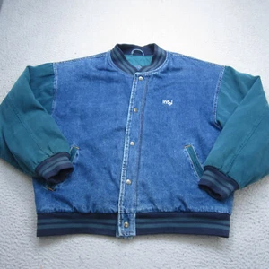 Vintage MV Spots Jacket Mens L Blue Jean Denim Varsity Trucker Faded Y2K - Picture 1 of 10