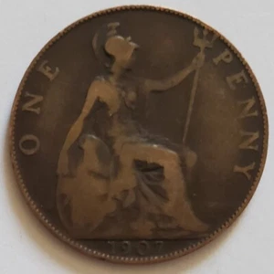 1907 Penny UK; Great Britain; King Edward VII; Circulated; KM#794.2; FREE Ship!! - Picture 1 of 2