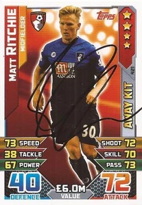 MATT RITCHIE SIGNIERT BOURNEMOUTH 2015/2016 MATCH ATTAX AUSWÄRTSTRIKOT SAMMELKARTE + COA - Bild 1 von 1